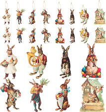 Easter Vintage Bunny Decorations - 25Pcs Traditional Easter Wooden Hanging Ornam picture