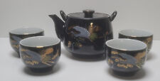 Japanese Black Ceramic Tea Set Auspicious Tsuru ( Crane ) picture
