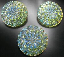 3 Czech Vaseline Crystal Glass LACY Buttons #B997 - 27 mm or 1