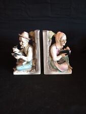 Norleans Japan VTG Ceramic Bookends Old Lady & Man Under Tree Sand Fill Figures picture