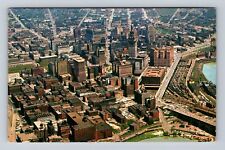 Cleveland OH-Ohio, Aerial Heart Of Cleveland, Advertisement, Vintage Postcard picture