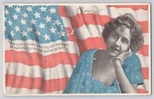 Postcard American Flag Beautiful Young Lady History of the Stars & Stripes 1908 picture