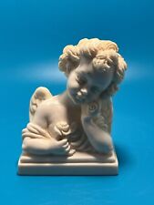 Vintage Hand Carved Italian Alabaster Angel Cherub w/ Roses Bust Figurine picture