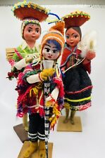 Vintage PERU Peruvian Folk Art Souvenir Dolls Set Of 3 Travel Memorabilia picture