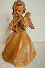 VTG HAND CARVED PAINTED MUSICAL WOODEN ANGEL PLAYING VIOLIN SWITZERLAND picture