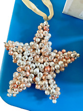 Vintage Bombay Co Pearl Beaded Cluster Star Xmas Ornament  4.5” Pink Peach White picture