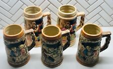 German Style Beer Steins Lot of 5 Made in Japan Vintage Painted Mugs 5 1/4' - 6' picture