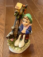 Vintage Vtg Boy with Ducks Umbrella Hand Painted Porcelain Figurine 6.5