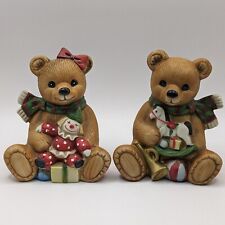 HOMCO Home Interiors #5251 Figurines Pair Christmas Bears Rocking Horse Clown picture
