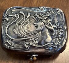 Antique Late 19thC Art Nouveau Woman Silverplated Hinged Traveling Soap Box picture