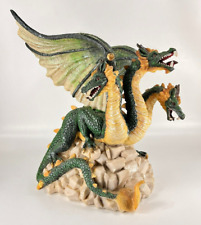 Green Hydra Three Headed Dragon On Rocks Figurine Medieval Fantasy picture