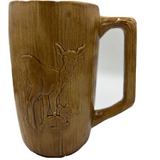 Vintage Mug Coffee Cup Deer Buck Doe MCM CRAMER 1979 3 Dimensional 3D wood picture