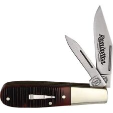 Remington 2022 Bullet Pocket Knife Stainless Blades Brown Jigged Bone Handle picture