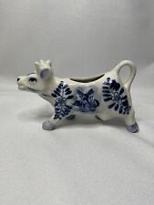 Vintage Delfts Blue And White Cow Creamer Pitcher Dutch Windmill Hand Painted  picture