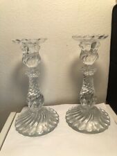 Vintage Pair Baccarat Bambous Swirl Molded Heavy Crystal Candlesticks 9