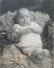 c.1930's Blue Eyes Baby Bonnie Knit Leggings Fur Studio Chair Antique RPPC picture