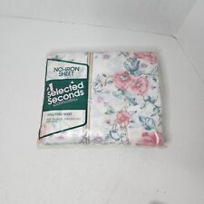 #1 Selected Seconds NOS VTG Floral w/ Stripe King Fitted Sheet USA 70 x 80 in picture