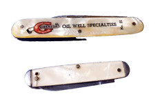 Vintage Mini Manual Fold 2 Blade Pearl White Enamel Pocket Knives picture
