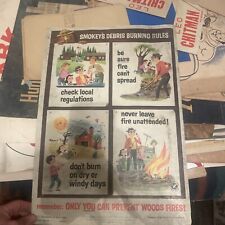 Vtg 1959 Smokey The Bear Poster W/Animals Cardboard Arkansas US Dept Agriculture picture