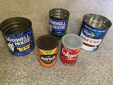 Vintage lot of 5 coffee tin cans: Folgers Sanka Maxwell House Kroger picture