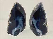 Blue Agate Crystal Bookends Polished Display Stone Rock Geode Gorgeous Brazil picture