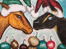 NIGERIAN Dwarf Christmas Goat Art Print 13 x 19 Signed Artist KSams Farmhouse picture