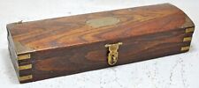 Vintage Wooden Long Pencil Stationary Box Original Old Hand Crafted Brass Fitted picture