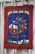 Vtg Handmade Happy Christmas To All Santa Attic Windows Holiday Wall Quilt 53X37 picture