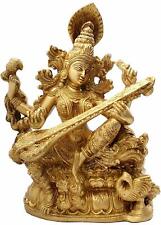 Brass Devi Saraswati Mata Knowledge Hindu Goddess Maa 11.5