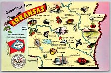 Postcard Greetings from Arkansas map chrome cities rivers 1963 U113 picture