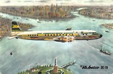 New York City Skyline Manhattan Panagra Plane DC-7B Ship 717 Vtg Postcard D50 picture