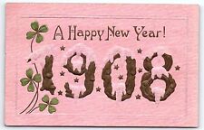 1908 A HAPPY NEW YEAR WHITE HOUSE STATION NJ 4 LEAF CLOVER POSTCARD P4330 picture