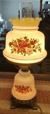 Gorgeous Vintage GWTW Glass Globe Hurricane Lamp Floral 19.5” T 3 Way Switch picture