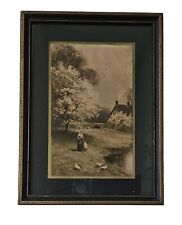 1930s Vintage Framed & Matted Lithograph Print Country Cottage Scene 15