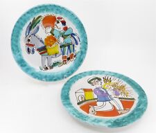 Vintage Desimone Italian Pottery Plates Set of 2, Picassoesque, 8.25