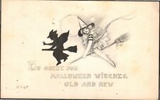 Postcard Halloween Cute Witch on Broom C-1914 Antique Posted picture