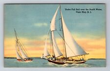 Cape May NJ-New Jersey, Under Full Sail Over Sunlit Water, Vintage Postcard picture