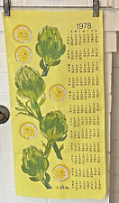 VTG Vera Neumann 1978 Calendar Tea Towel Yellow Cheery Lemon 🍋 Artichokes 11x23 picture