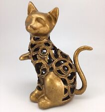 Reticulated Kitty Cat Statue Bronze Tone Swirl Leaf 002 picture