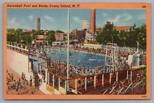 Ravenhall Pool and Baths Coney Island New York NY Linen Unposted Postcard picture