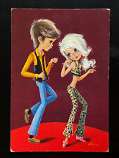 1968 Big-Eye Mod Couple Dancing Go-Go Teenagers WOB Artist Signed Alain Postcard picture