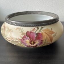 Antique RUDOLSTADT GERMANY Floral Bowl With Metal Trim 1904-1924 picture