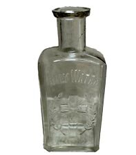 Antique Glass Holy Water Bottle With Embossed Cross Excellent Condition  picture