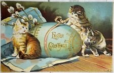 Vintage Postcard Easter Greetings with Cats Kittens ~ 1908 picture