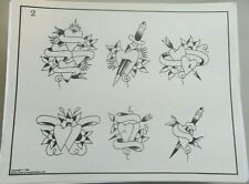 Vintage 1983 Spaulding & Rogers Tattoo Flash Sheet #2 Hearts Knife Name Ribbons picture