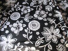 3 Yards Large Scale Hawaiian Flowers Leaves Cotton Fabric WHITE on BLACK picture