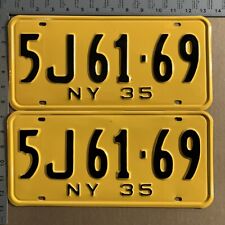 1935 New York license plate pair 5J 61 69 YOM DMV Queens Ford Chevy Dodge P045 picture