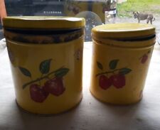 Vintage DecoWare Metal Tin Apple Cannister 2 Piece Set Yellow  picture