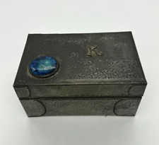 Antique Art Nouveau Arts & Crafts Hand Hammered Box w Inset Stone & Raised K picture