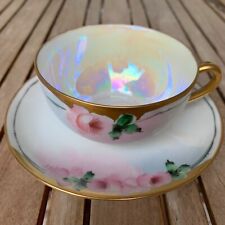 Noritake Tea Cup Saucer Set Bone China Japan Hand Painted Gold Accent Vintage picture